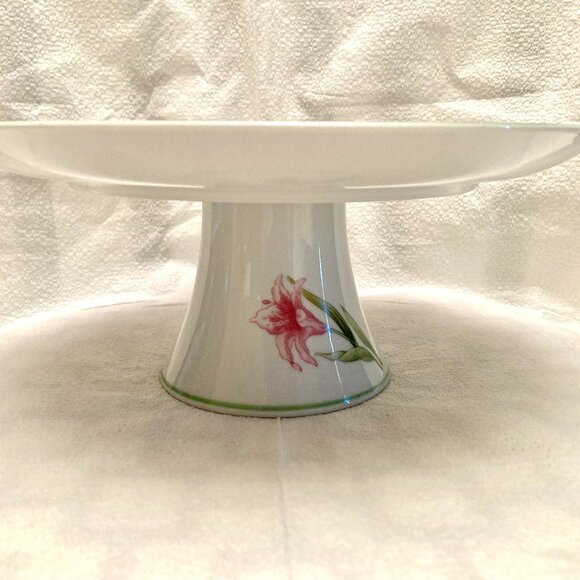 VINTAGE Shafford Fine China "Jade Lily" Pedestal Cake Stand Plate Footed 10.25” - Picture 5 of 9